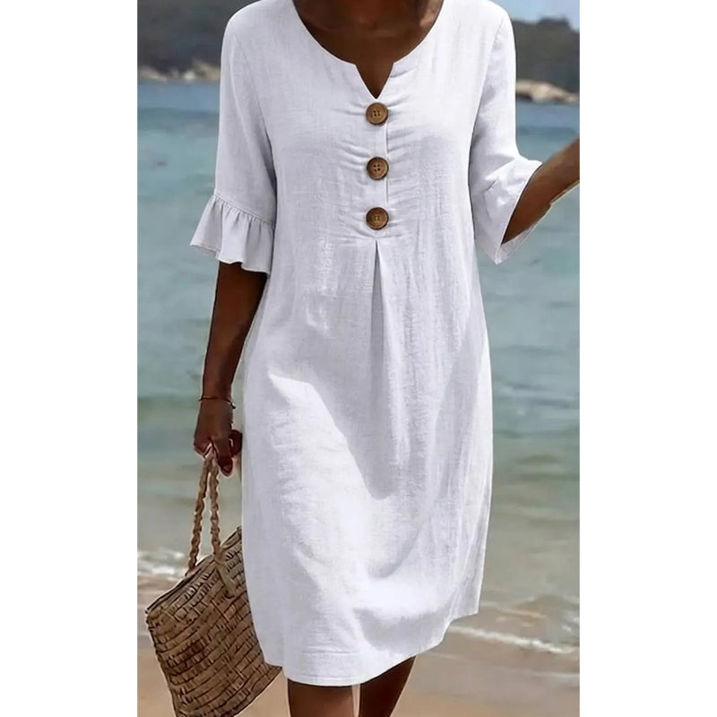 Vestido de verano de algodón para mujer: liso, cómodo y transpirable; ideal para el día a día, la playa y el tiempo libre; corte ligero y desenfadado👗☀️