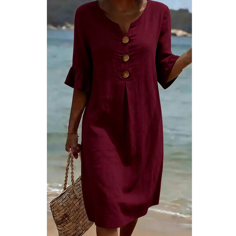 Vestido de verano de algodón para mujer: liso, cómodo y transpirable; ideal para el día a día, la playa y el tiempo libre; corte ligero y desenfadado👗☀️