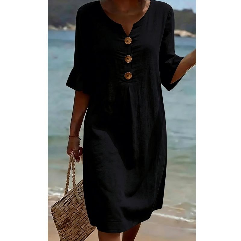 Vestido de verano de algodón para mujer: liso, cómodo y transpirable; ideal para el día a día, la playa y el tiempo libre; corte ligero y desenfadado👗☀️