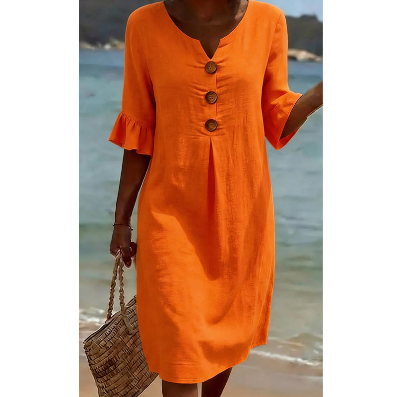 Vestido de verano de algodón para mujer: liso, cómodo y transpirable; ideal para el día a día, la playa y el tiempo libre; corte ligero y desenfadado👗☀️