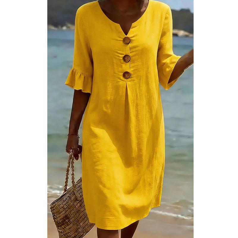Vestido de verano de algodón para mujer: liso, cómodo y transpirable; ideal para el día a día, la playa y el tiempo libre; corte ligero y desenfadado👗☀️
