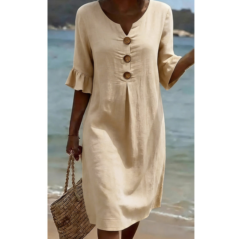 Vestido de verano de algodón para mujer: liso, cómodo y transpirable; ideal para el día a día, la playa y el tiempo libre; corte ligero y desenfadado👗☀️