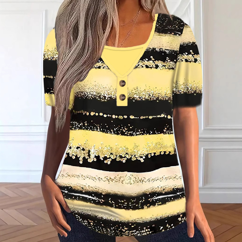 👚 LIMITED-TIME 50% RABATT! ✨ Gestreiftes Henley-Shirt – Kunstleder, Zweiteiler-Look ✨