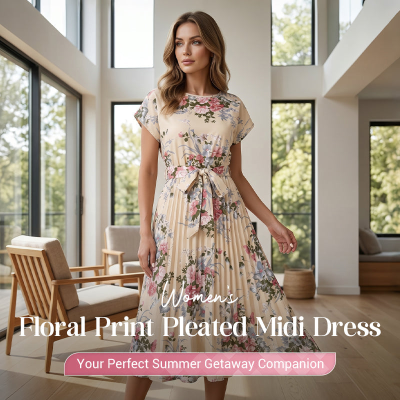 👗 ZEITLICH BEGRENZT 50% RABATT! ✨ Blumendruck Plissiertes Midi-Kleid – Elegant, Feminin ✨