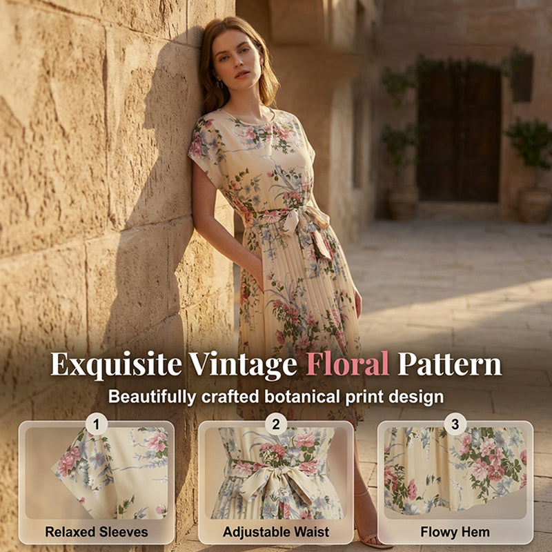 👗 ZEITLICH BEGRENZT 50% RABATT! ✨ Blumendruck Plissiertes Midi-Kleid – Elegant, Feminin ✨