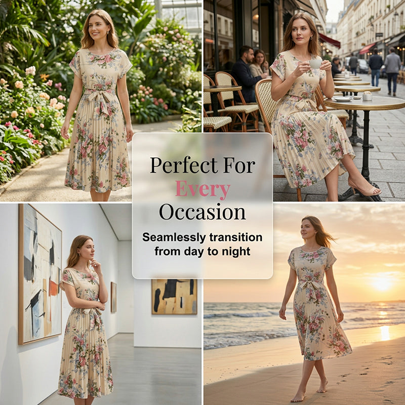 👗 ZEITLICH BEGRENZT 50% RABATT! ✨ Blumendruck Plissiertes Midi-Kleid – Elegant, Feminin ✨