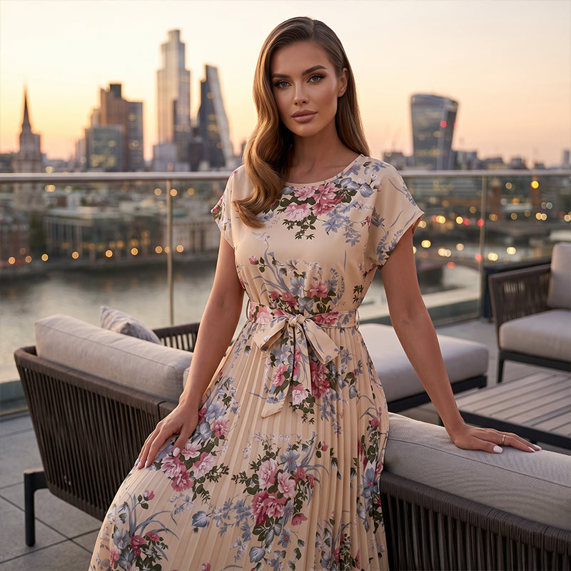 👗 ZEITLICH BEGRENZT 50% RABATT! ✨ Blumendruck Plissiertes Midi-Kleid – Elegant, Feminin ✨