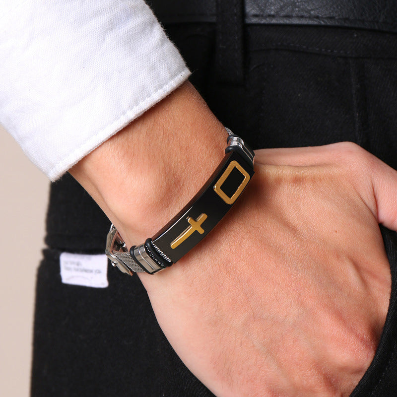 ✝️ Herren Kreuz-Armband – Verstellbares Mesh-Armband im modernen Design ⌚🖤