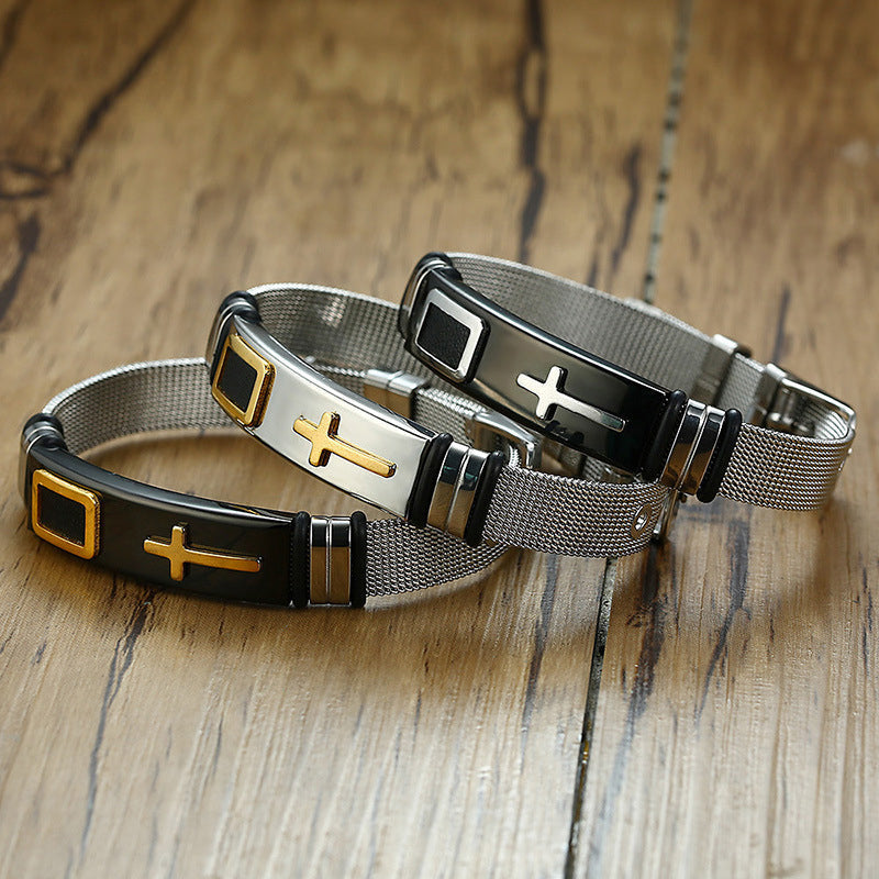 ✝️ Herren Kreuz-Armband – Verstellbares Mesh-Armband im modernen Design ⌚🖤