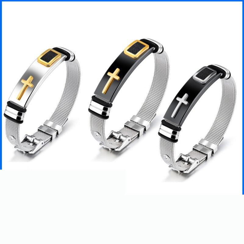 ✝️ Herren Kreuz-Armband – Verstellbares Mesh-Armband im modernen Design ⌚🖤