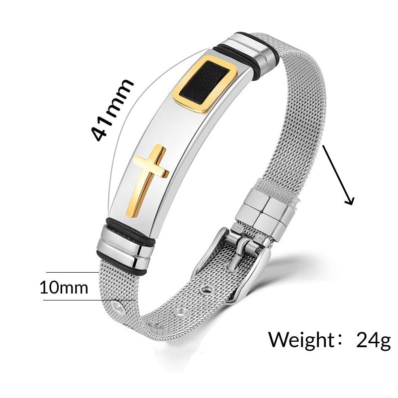 ✝️ Herren Kreuz-Armband – Verstellbares Mesh-Armband im modernen Design ⌚🖤