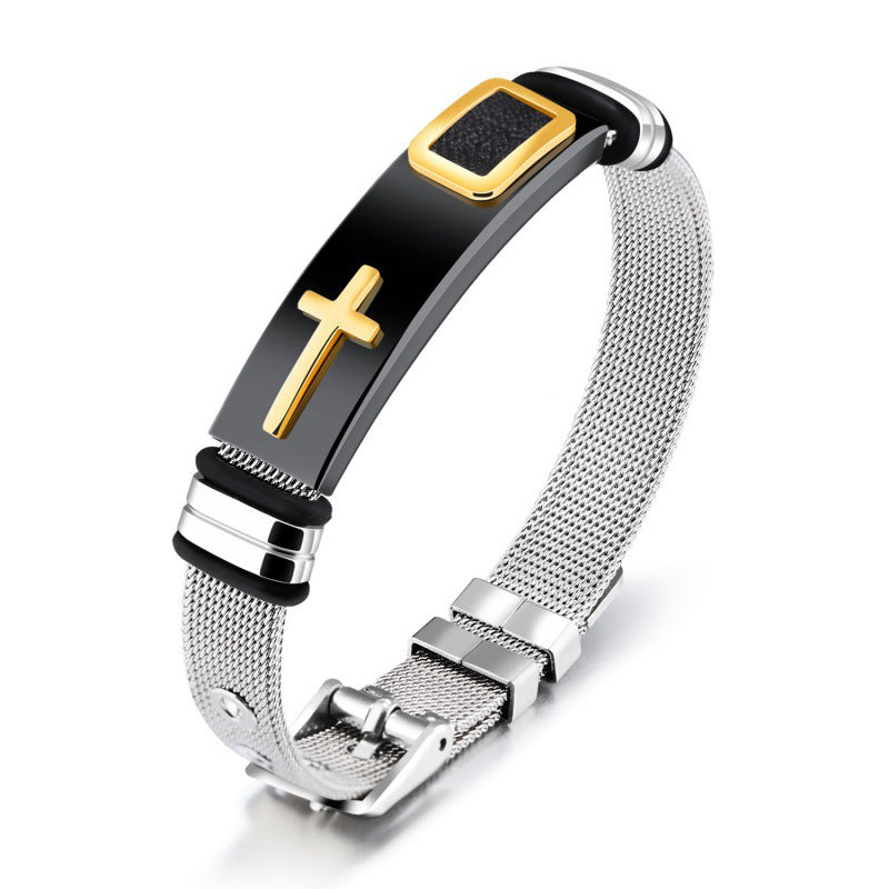 ✝️ Herren Kreuz-Armband – Verstellbares Mesh-Armband im modernen Design ⌚🖤