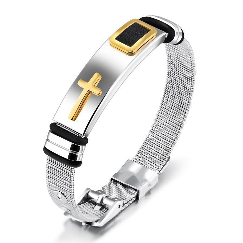 ✝️ Herren Kreuz-Armband – Verstellbares Mesh-Armband im modernen Design ⌚🖤