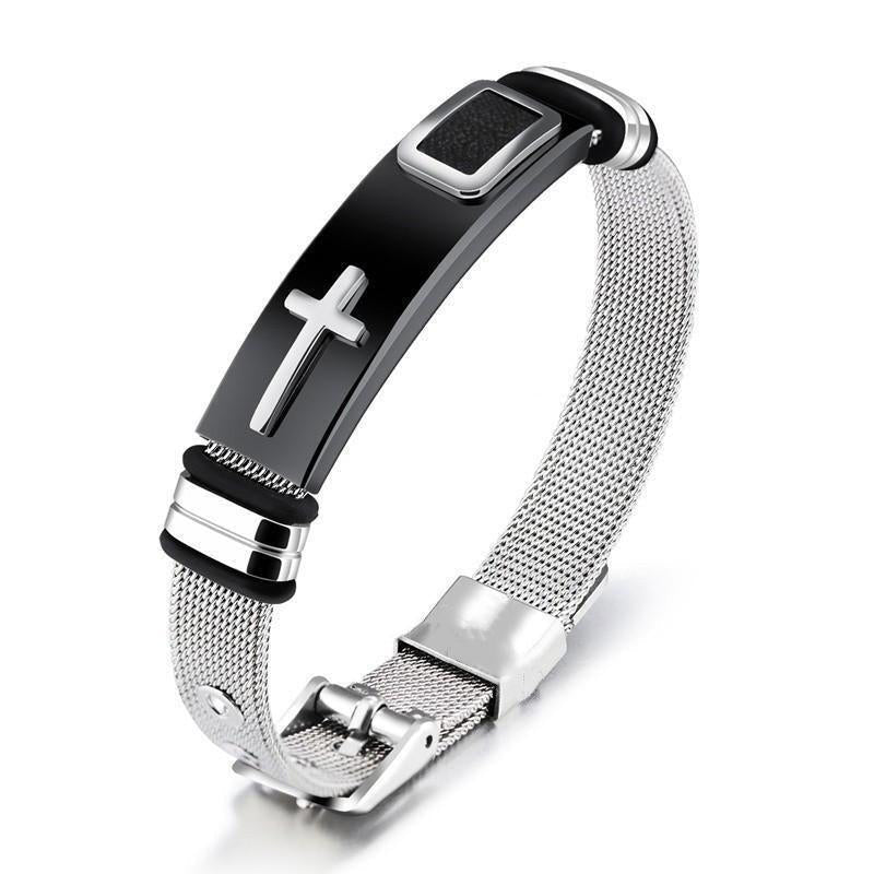 ✝️ Herren Kreuz-Armband – Verstellbares Mesh-Armband im modernen Design ⌚🖤