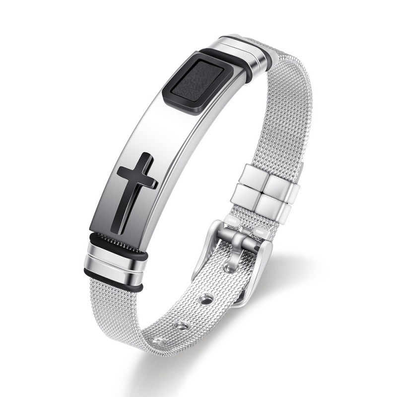 ✝️ Herren Kreuz-Armband – Verstellbares Mesh-Armband im modernen Design ⌚🖤