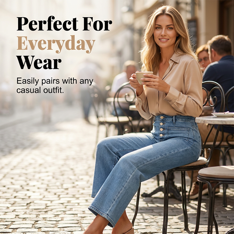 ⏰ 50 % RABATT – Nur für kurze Zeit ✨Lässige Damenjeans mit weitem Bein und aufgesetzten Taschen