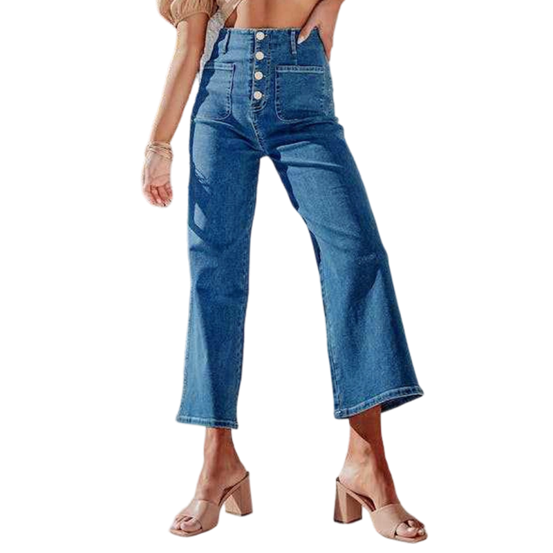 ⏰ 50 % RABATT – Nur für kurze Zeit ✨Lässige Damenjeans mit weitem Bein und aufgesetzten Taschen