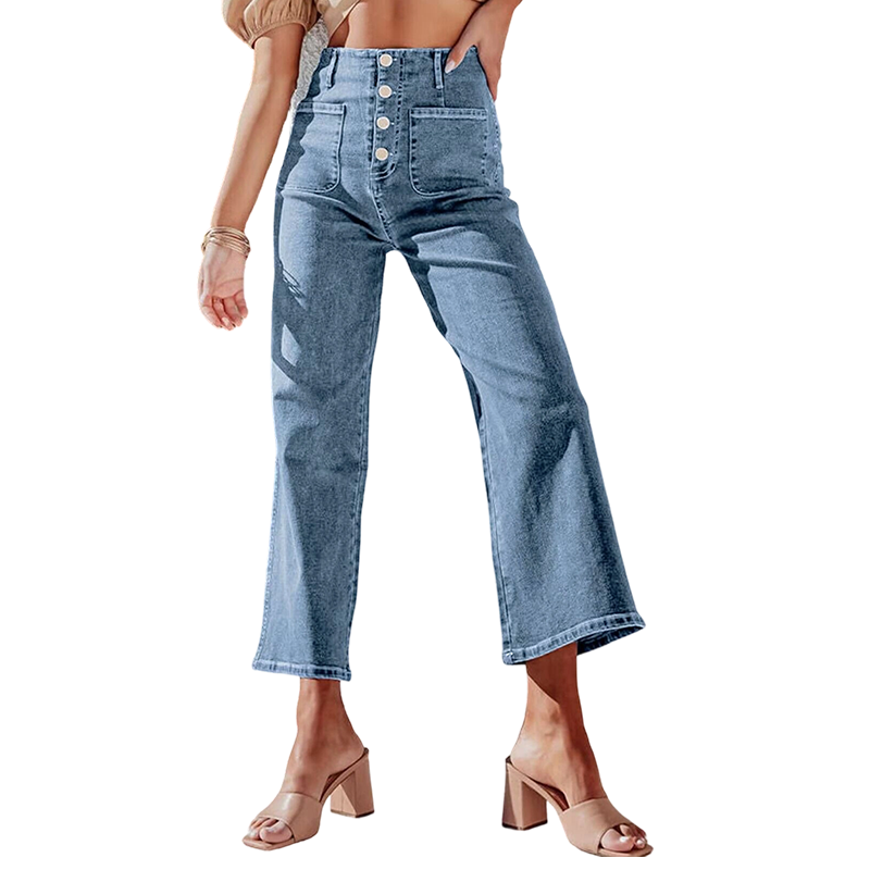 ⏰ 50 % RABATT – Nur für kurze Zeit ✨Lässige Damenjeans mit weitem Bein und aufgesetzten Taschen