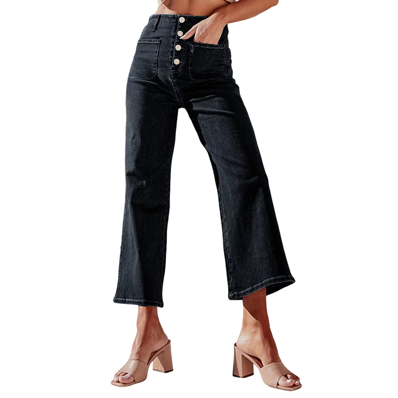 ⏰ 50 % RABATT – Nur für kurze Zeit ✨Lässige Damenjeans mit weitem Bein und aufgesetzten Taschen