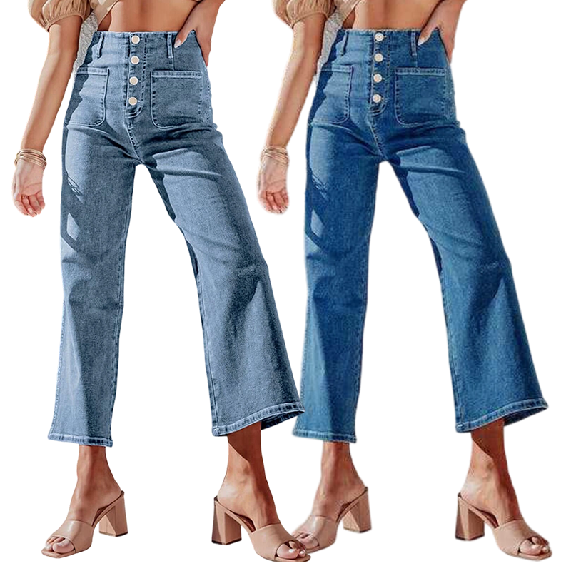 ⏰ 50 % RABATT – Nur für kurze Zeit ✨Lässige Damenjeans mit weitem Bein und aufgesetzten Taschen