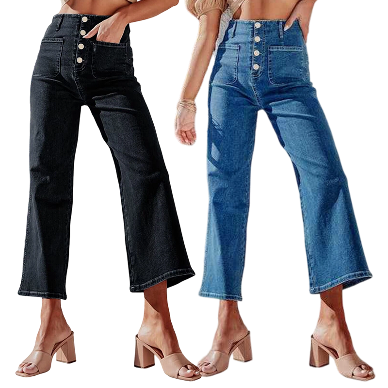⏰ 50 % RABATT – Nur für kurze Zeit ✨Lässige Damenjeans mit weitem Bein und aufgesetzten Taschen