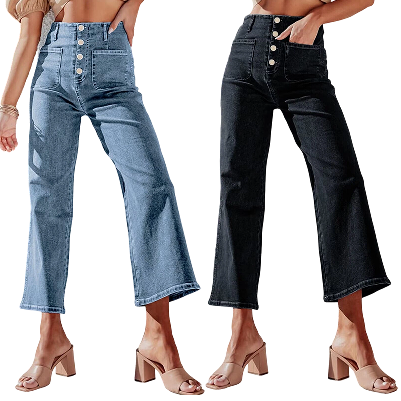 ⏰ 50 % RABATT – Nur für kurze Zeit ✨Lässige Damenjeans mit weitem Bein und aufgesetzten Taschen