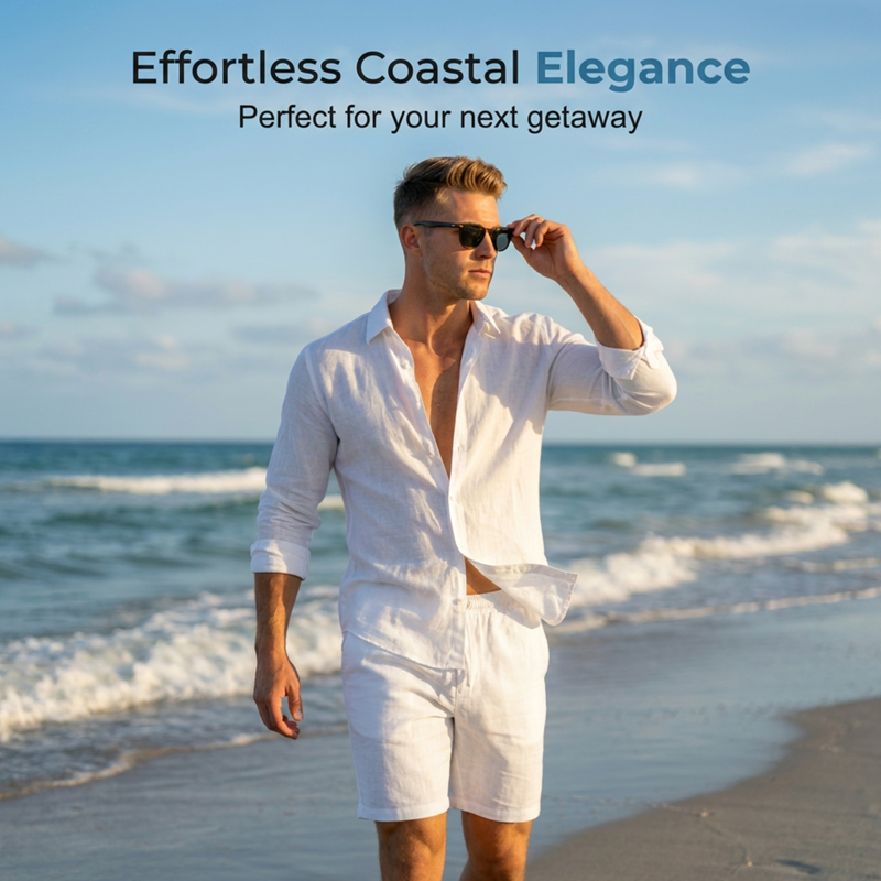 👔 50% RABATT! ✨ Herren-Leinenhemd & Shorts Set – Lässig, sommerlich & luftig – Ideal für warme Tage oder den Urlaub – bequem & stilvoll ☀️🩳🌿