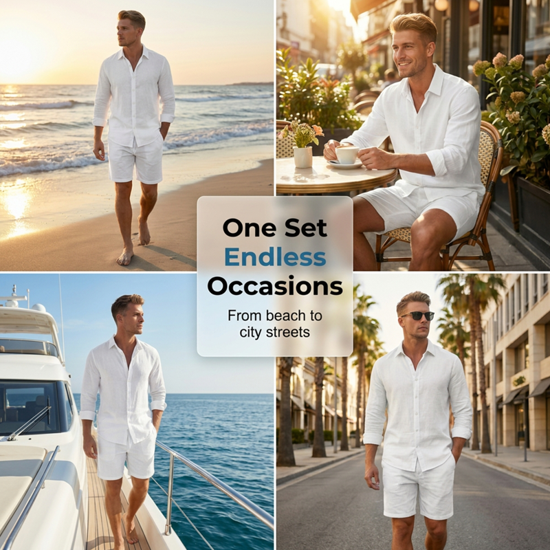 👔 50% RABATT! ✨ Herren-Leinenhemd & Shorts Set – Lässig, sommerlich & luftig – Ideal für warme Tage oder den Urlaub – bequem & stilvoll ☀️🩳🌿