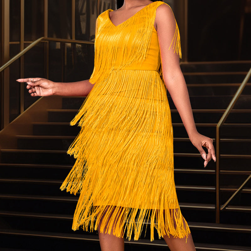 📢📢Letzter Tag – 50 % Rabatt!! ⏰Ärmelloses Flapper-Kleid für Damen mit V-Ausschnitt und Fransen✨