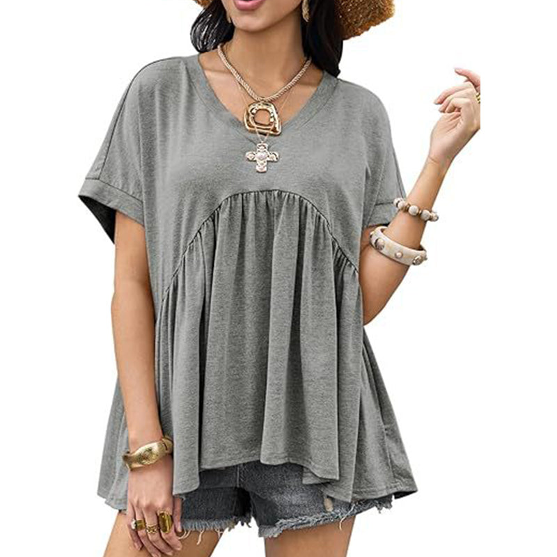 📢📢Letzter Tag – 50 % Rabatt!! ⏰Lockeres Freizeit-T-Shirt mit Plisseefalten – fließender Stoff, bequem & vielseitig