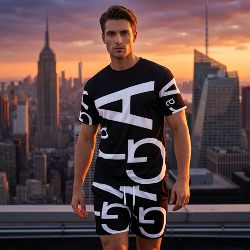 Herren Freizeit-Set mit modernem Grafikprint – Oberteil & Hose – bequem, stylisch & vielseitig – ideal für Sommer & Alltag👕👖