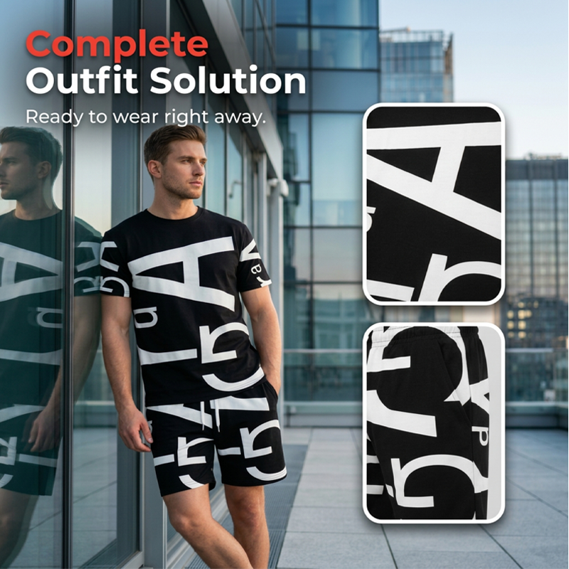 Herren Freizeit-Set mit modernem Grafikprint – Oberteil & Hose – bequem, stylisch & vielseitig – ideal für Sommer & Alltag👕👖