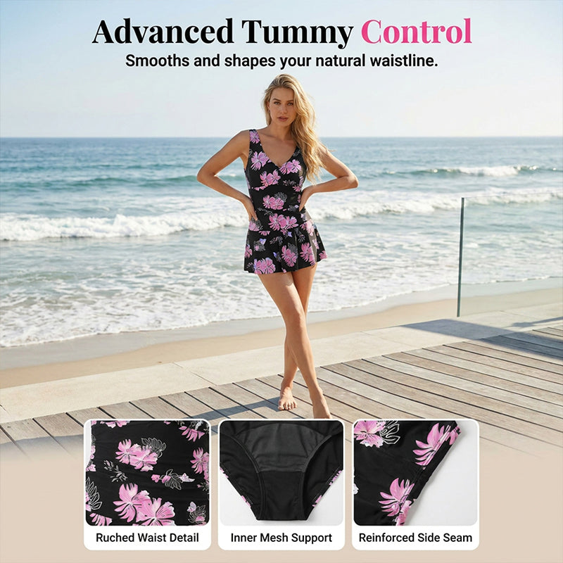 Damen Badeanzug im Wickelkleid-Stil mit Blumenprint – figurfreundlich, bequem & vielseitig – ideal für Strand & Pool👙🌊