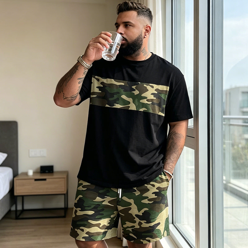 👕 50% RABATT! 🌿 Herren Camouflage-Print T-Shirt & Shorts Set – Baumwollmischgewebe, bequeme Passform & perfekt für Outdoor, Sport oder lässige Sommertage 🩳