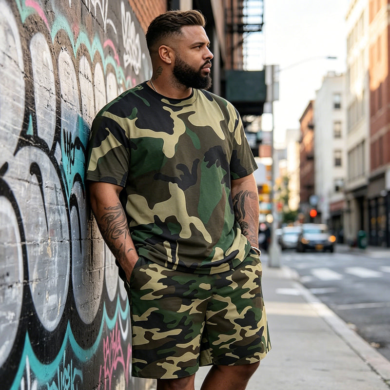 👕 50% RABATT! 🌿 Herren Camouflage-Print T-Shirt & Shorts Set – Baumwollmischgewebe, bequeme Passform & perfekt für Outdoor, Sport oder lässige Sommertage 🩳
