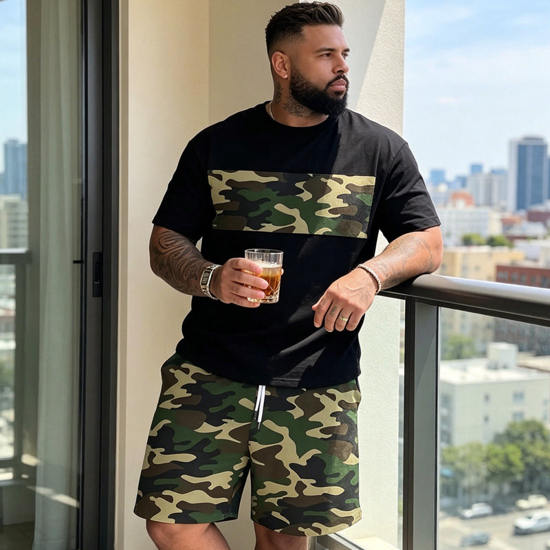 👕 50% RABATT! 🌿 Herren Camouflage-Print T-Shirt & Shorts Set – Baumwollmischgewebe, bequeme Passform & perfekt für Outdoor, Sport oder lässige Sommertage 🩳