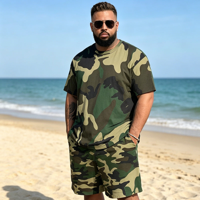 👕 50% RABATT! 🌿 Herren Camouflage-Print T-Shirt & Shorts Set – Baumwollmischgewebe, bequeme Passform & perfekt für Outdoor, Sport oder lässige Sommertage 🩳