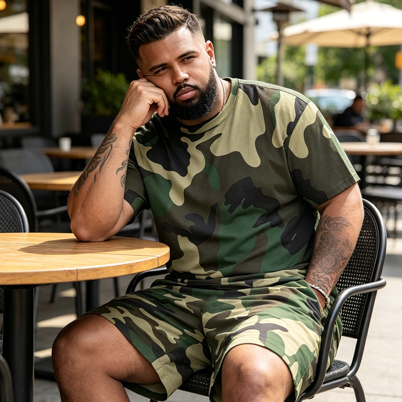 👕 50% RABATT! 🌿 Herren Camouflage-Print T-Shirt & Shorts Set – Baumwollmischgewebe, bequeme Passform & perfekt für Outdoor, Sport oder lässige Sommertage 🩳
