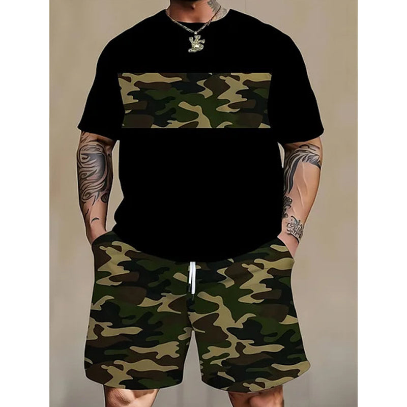 👕 50% RABATT! 🌿 Herren Camouflage-Print T-Shirt & Shorts Set – Baumwollmischgewebe, bequeme Passform & perfekt für Outdoor, Sport oder lässige Sommertage 🩳