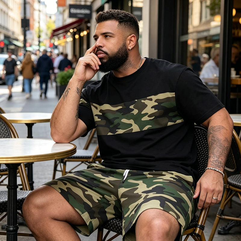 👕 50% RABATT! 🌿 Herren Camouflage-Print T-Shirt & Shorts Set – Baumwollmischgewebe, bequeme Passform & perfekt für Outdoor, Sport oder lässige Sommertage 🩳