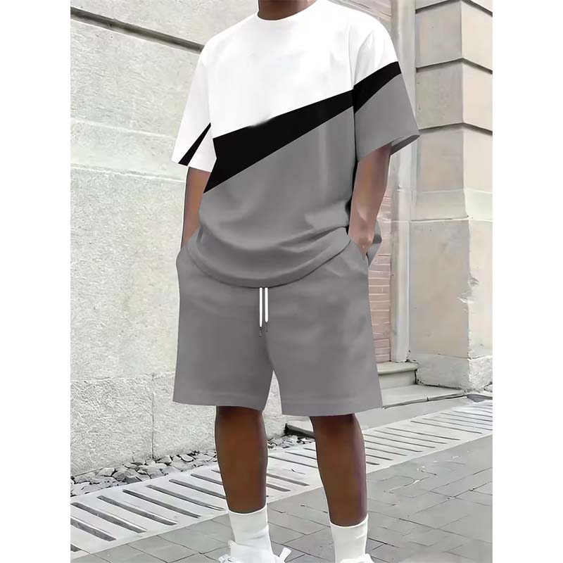 Herren Freizeit-Set – Color Block T-Shirt & Shorts 👕 Für Alltag, Urlaub & Sport