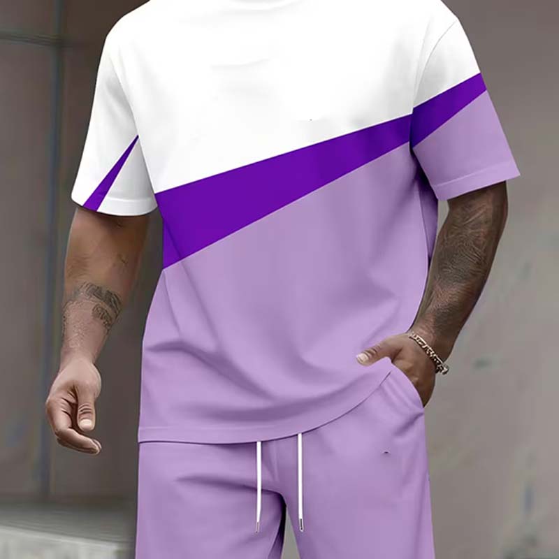 Herren Freizeit-Set – Color Block T-Shirt & Shorts 👕 Für Alltag, Urlaub & Sport