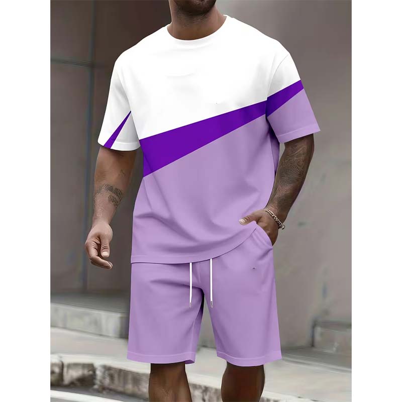 Herren Freizeit-Set – Color Block T-Shirt & Shorts 👕 Für Alltag, Urlaub & Sport