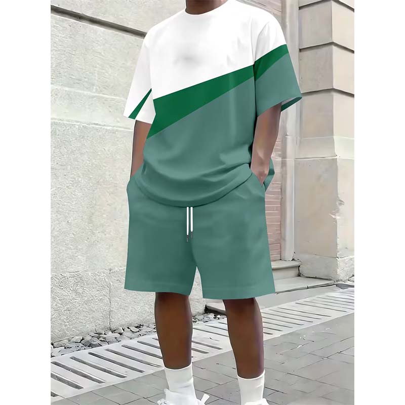 Herren Freizeit-Set – Color Block T-Shirt & Shorts 👕 Für Alltag, Urlaub & Sport