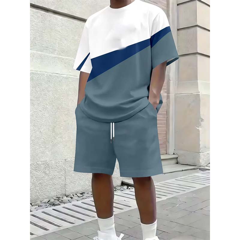 Herren Freizeit-Set – Color Block T-Shirt & Shorts 👕 Für Alltag, Urlaub & Sport