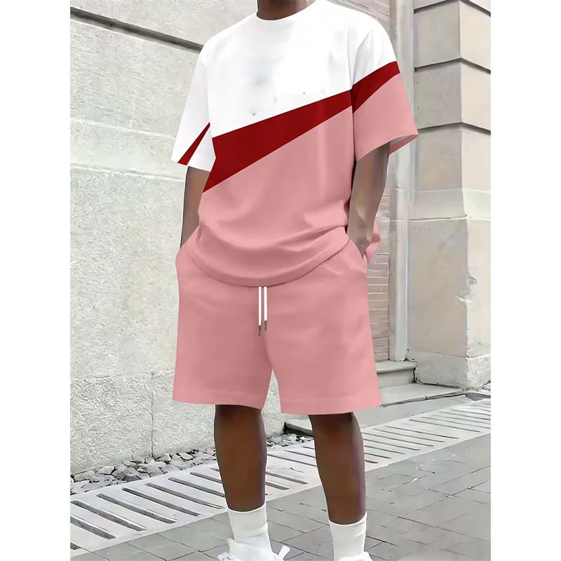 Herren Freizeit-Set – Color Block T-Shirt & Shorts 👕 Für Alltag, Urlaub & Sport