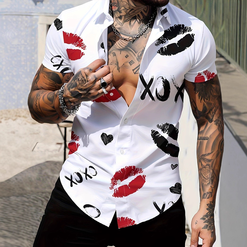 💋 LIMITIERTES ANGEBOT: 50% RABATT! ✨ Herren-Kussdruck Hemd – verspielt, leicht, lebendig 👔