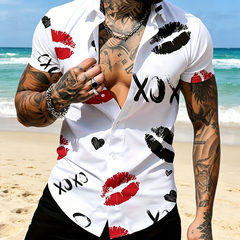 💋 LIMITIERTES ANGEBOT: 50% RABATT! ✨ Herren-Kussdruck Hemd – verspielt, leicht, lebendig 👔