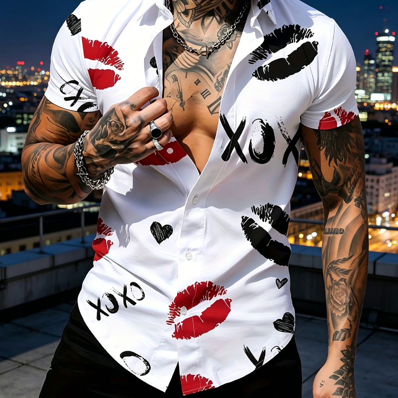 💋 LIMITIERTES ANGEBOT: 50% RABATT! ✨ Herren-Kussdruck Hemd – verspielt, leicht, lebendig 👔