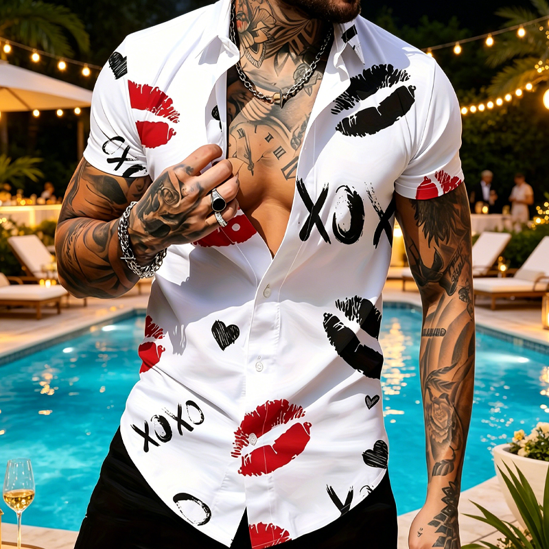 💋 LIMITIERTES ANGEBOT: 50% RABATT! ✨ Herren-Kussdruck Hemd – verspielt, leicht, lebendig 👔
